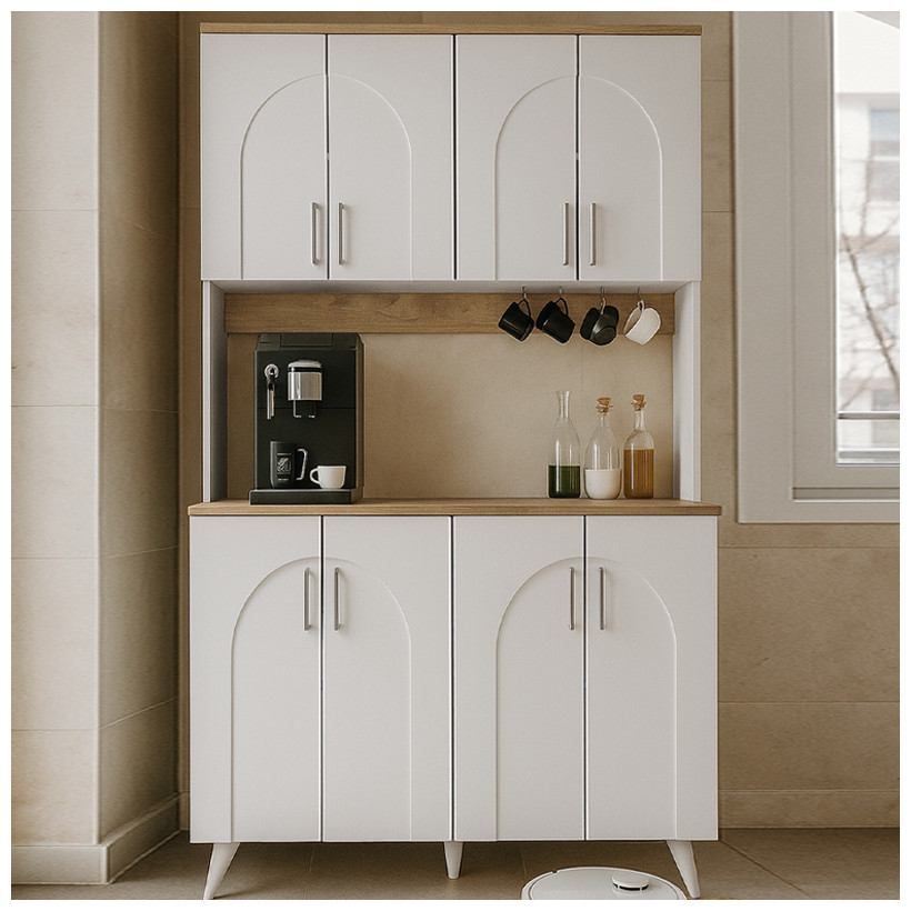 Έπιπλο κουζίνας Kalira 4  χρώμα λευκό - rota oak 120x40x196εκ.