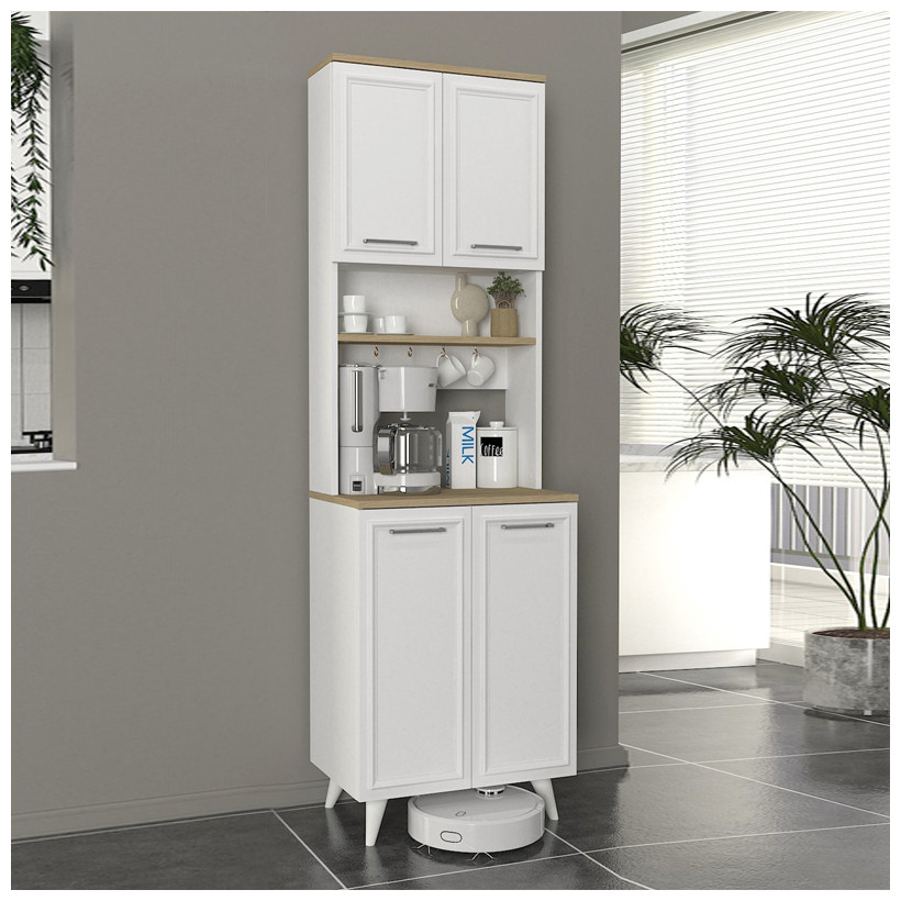 Έπιπλο κουζίνας Potter 2  χρώμα λευκό - rota oak 60x40x196,1εκ.