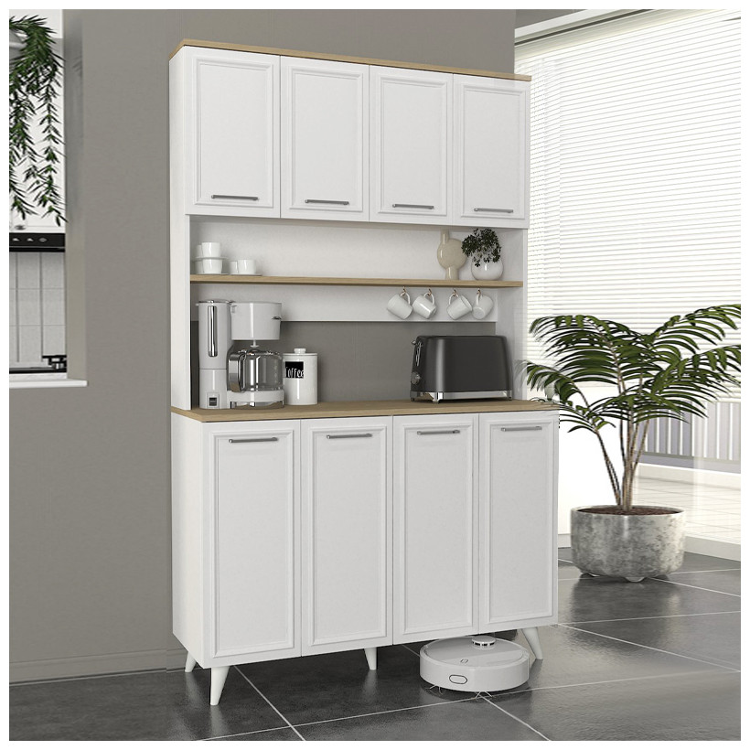 Έπιπλο κουζίνας Potter 4  χρώμα λευκό - rota oak 120x40x196,1εκ.