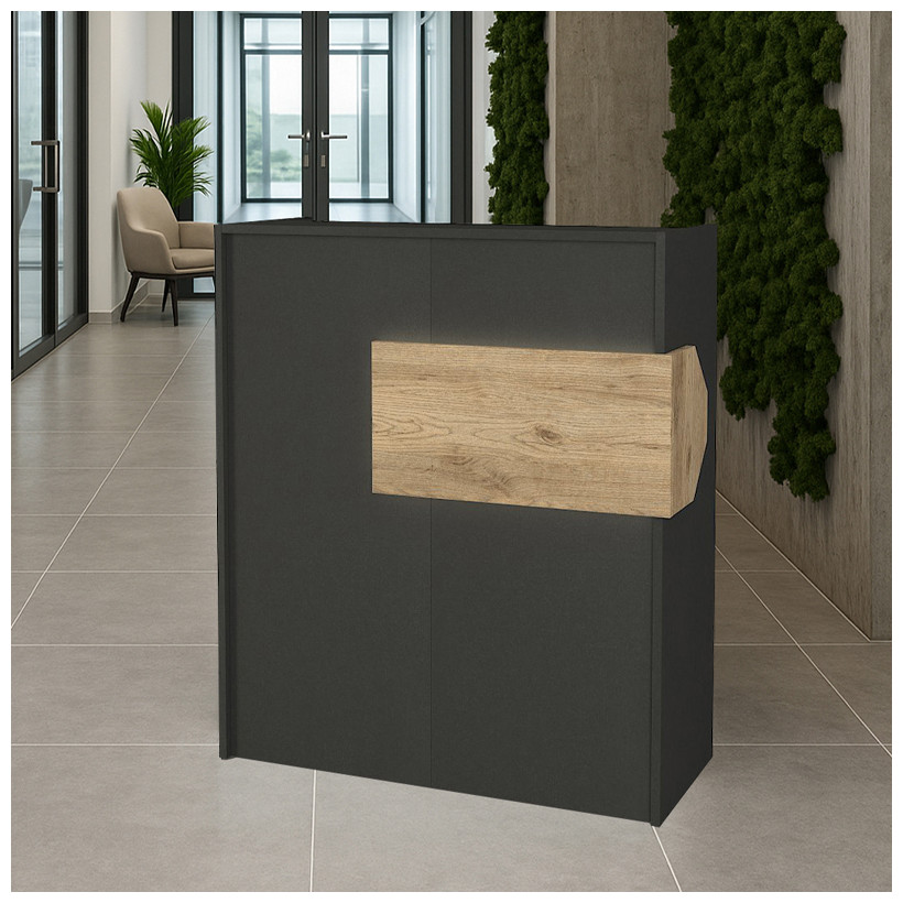Γραφείο υποδοχής - reception Aloha  με LED χρώμα ανθρακί - sepet oak 95,5x40x110,3εκ.