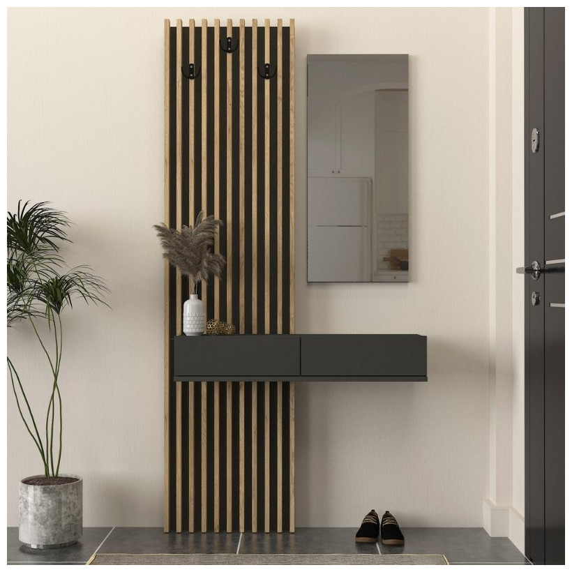 Έπιπλο εισόδου Elois  χρώμα ανθρακί - sepet oak 96,6x26,8x195,5εκ.