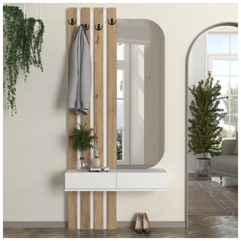 Έπιπλο εισόδου Reyas  χρώμα λευκό - sepet oak 90x27x205,6εκ.