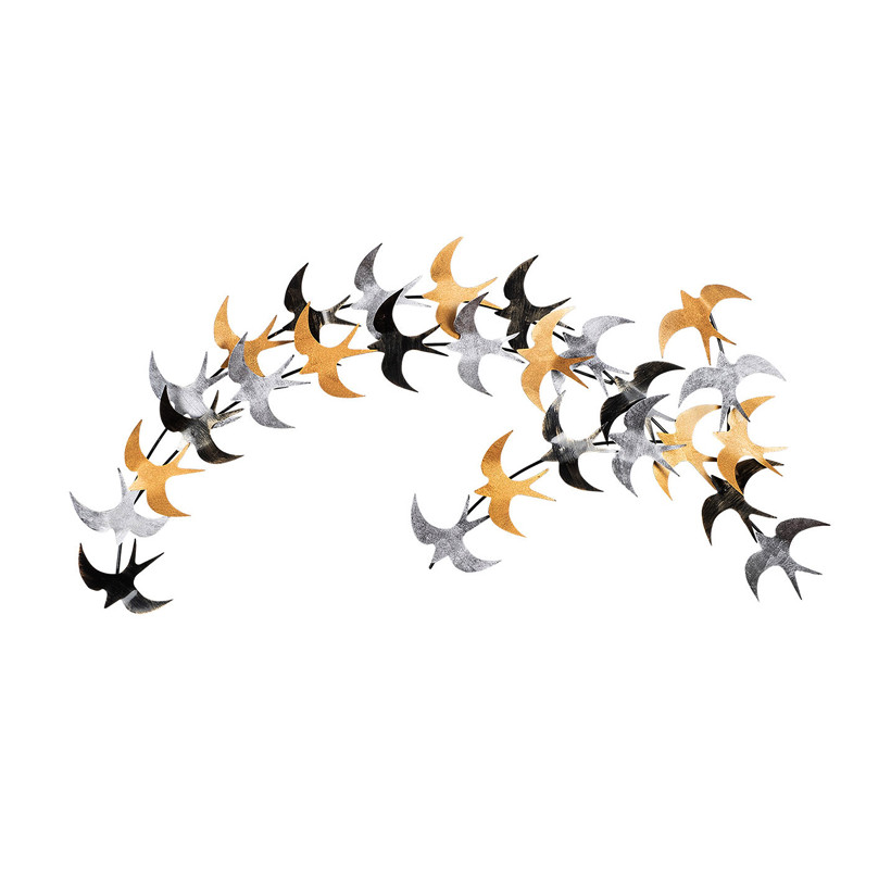 Διακοσμητικό τοίχου Birds  μεταλλικό χρώμα μαύρο - bronze - ασημί 137x62εκ.