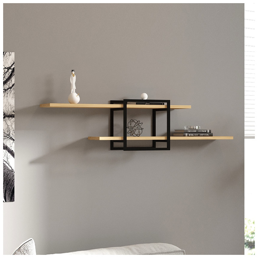 Ραφιέρα τοίχου Mone  χρώμα sapphire oak - μαύρο 120x18x30εκ.