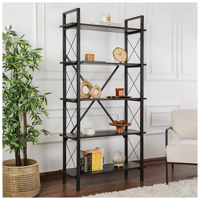Βιβλιοθήκη Elysian  χρώμα black wood 90x33,5x180εκ.