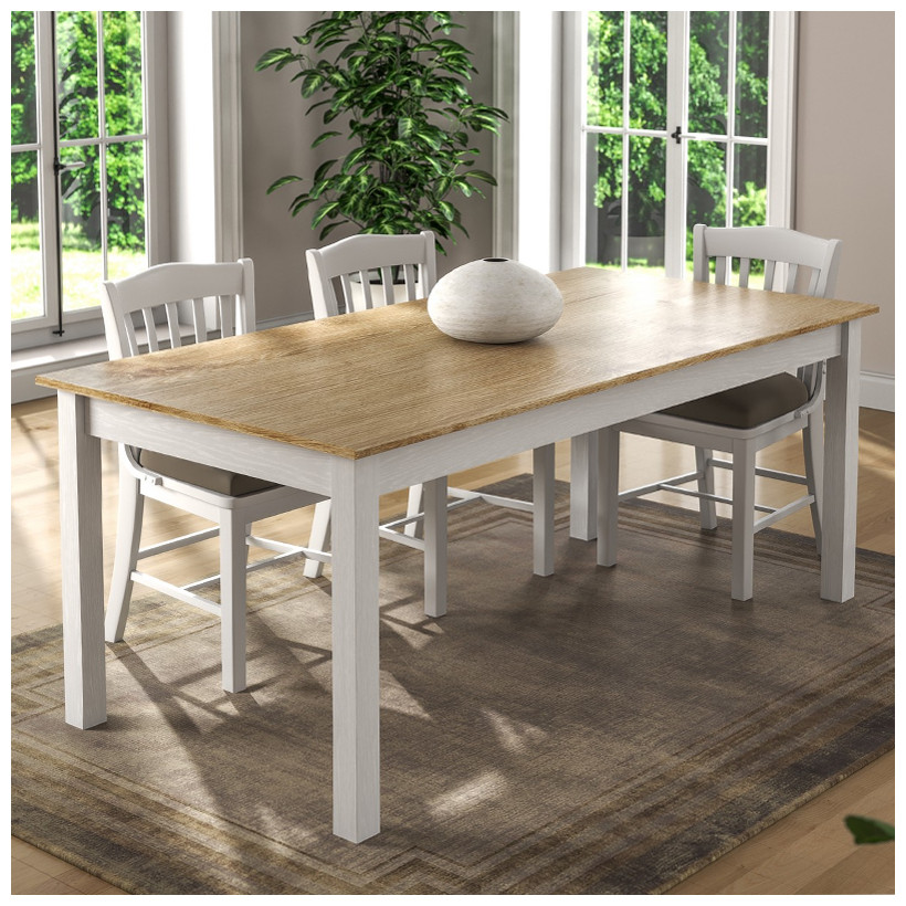 Τραπέζι Fira  χρώμα λευκό - φυσικό οξιάς 180x90x78εκ.