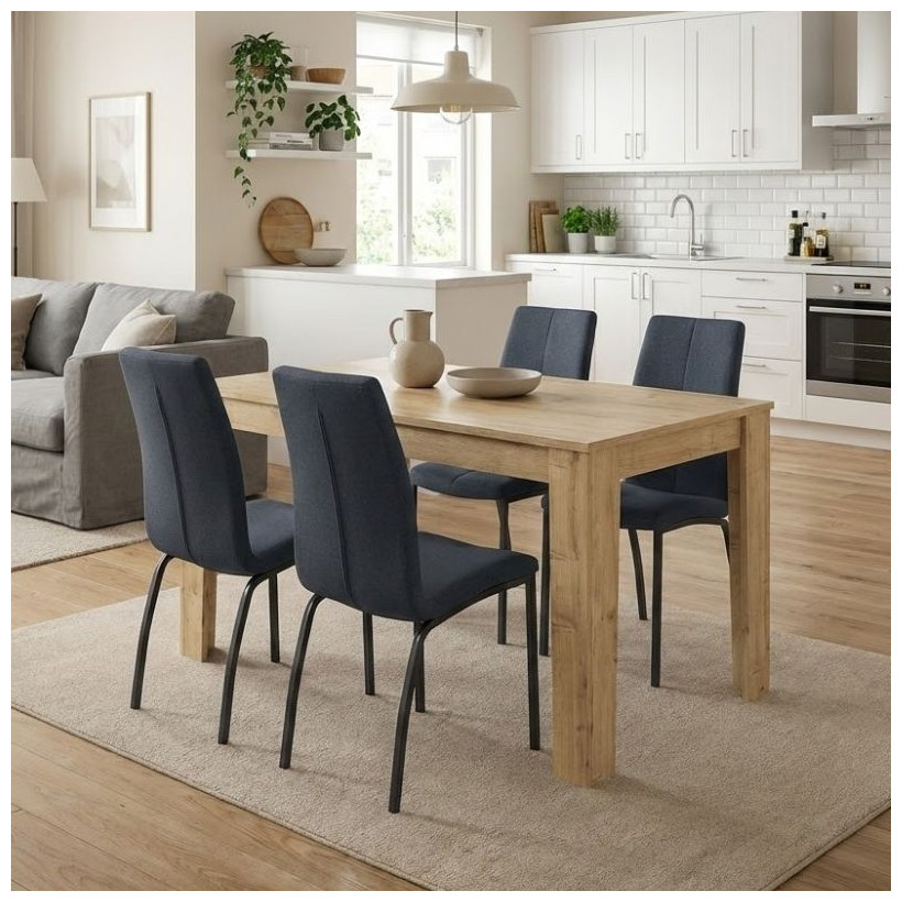 Σετ τραπεζαρία 5τμχ Darlen - Fina  χρώμα sapphire oak - ανθρακί 125x72x74εκ.