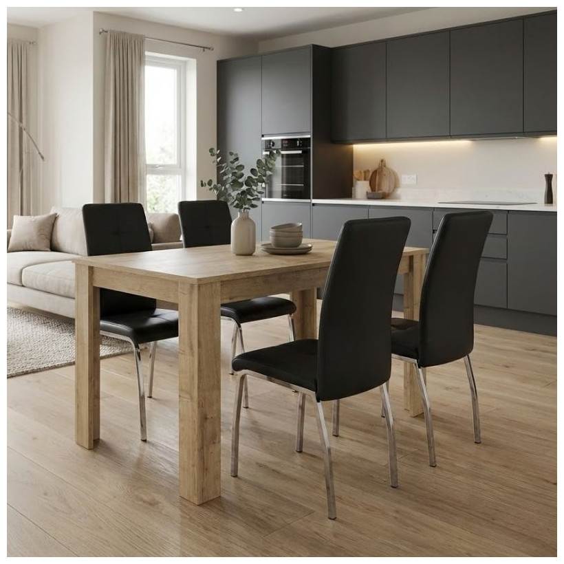 Σετ τραπεζαρία 5τμχ Darlen - Alma  χρώμα sapphire oak - μαύρο 125x72x74εκ.