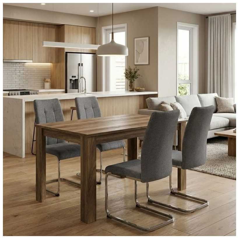 Σετ τραπεζαρία 5τμχ Darlen - Laura  χρώμα καρυδί - γκρι 125x72x74εκ.
