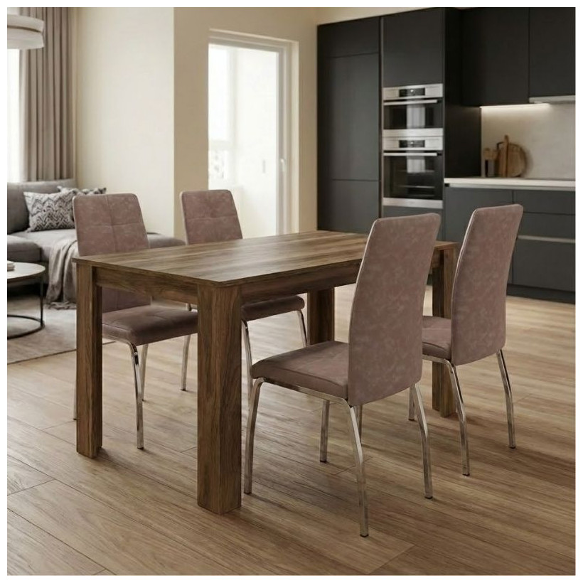 Σετ τραπεζαρία 5τμχ Darlen - Alma  χρώμα καρυδί - μπεζ 125x72x74εκ.