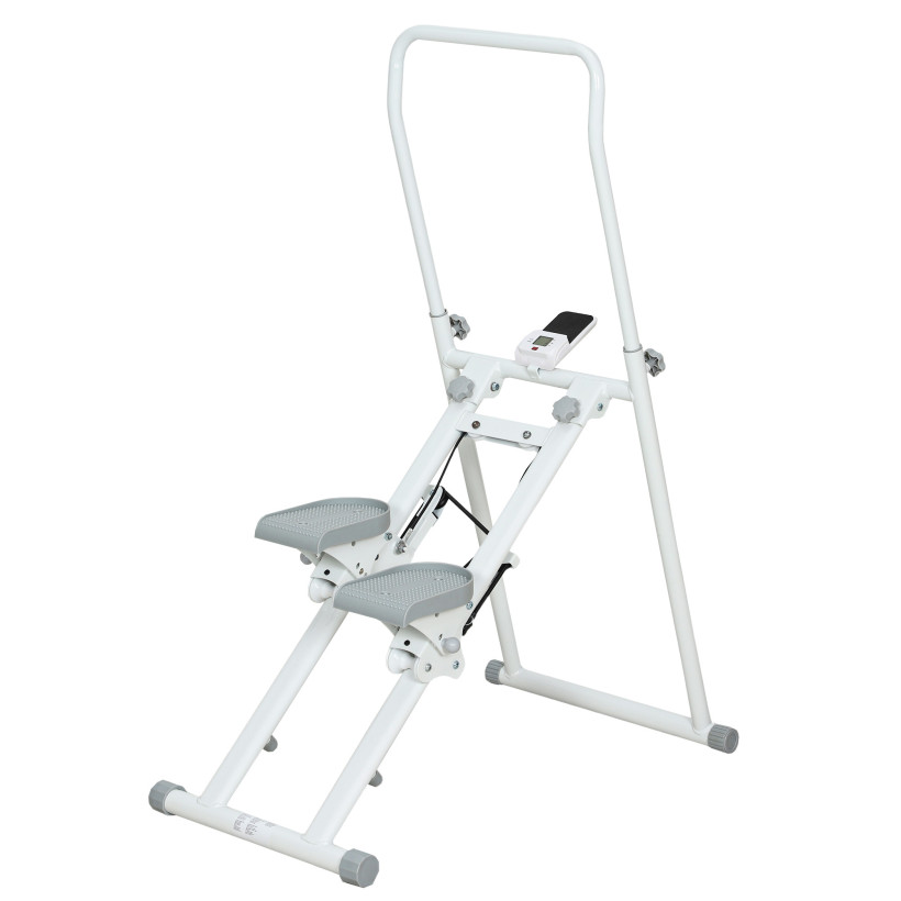 SPORTNOW Κατακόρυφος Αναρρίχησης Stepper Πτυσσόμενος με Ρυθμιζόμενη Λαβή, Αντιολισθητικά Πεντάλ και Οθόνη LCD, Λευκός A90-390V00WT