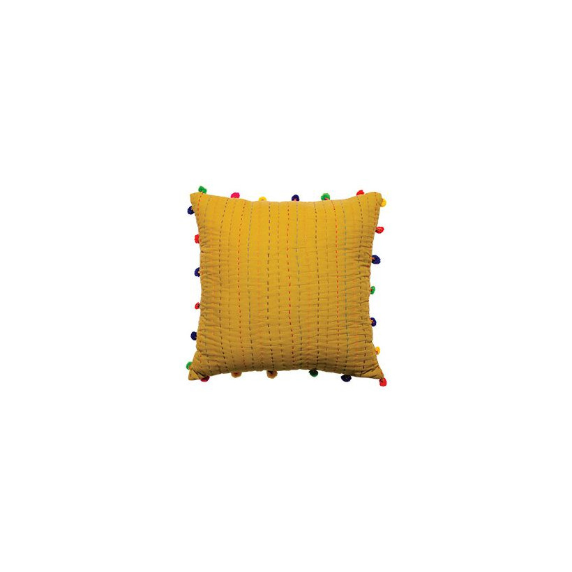 Μαξ. 45x45εκ. Kantha Χρυσό με πομ πομ 