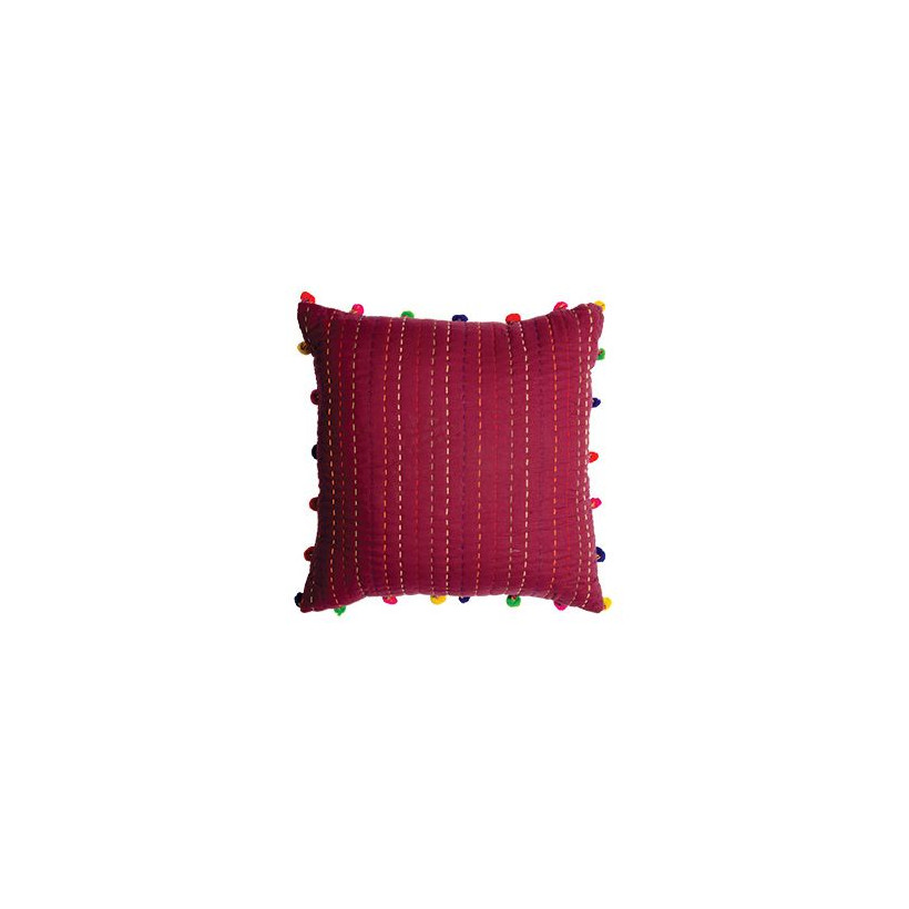 Μαξ. 45x45εκ. Kantha Μπορντώ με πομ πομ 