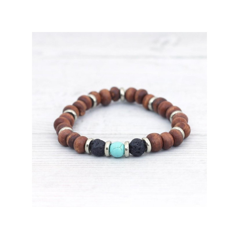 Μπρασελέ χάντρες ξύλινες & λάβας