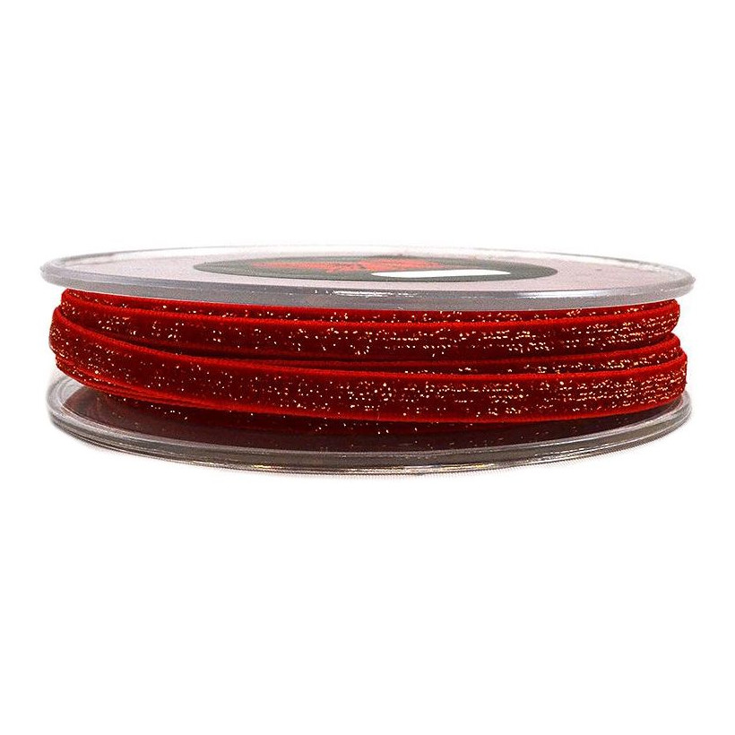 Κορδέλα 18μ. VELVET SPARKLE 7mm  - Κόκκινη