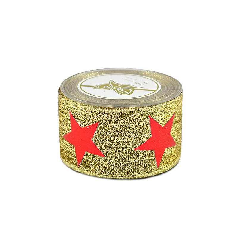 Κορδέλα 9μ. PALERMO METALLIC STAR 5εκ. - Κόκκινη