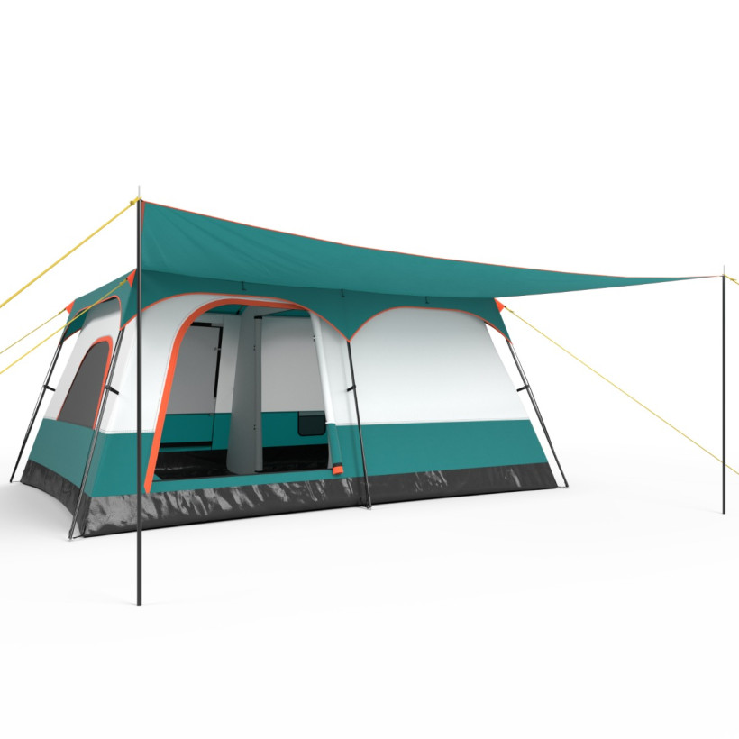 Costway Ευρύχωρη Οικογενειακή Σκηνή Camping με 2 Δωμάτια και Βεράντα, Αδιάβροχη με Εξαιρετικό Αερισμό και Εύκολη Συναρμολόγηση NP12016GN-L