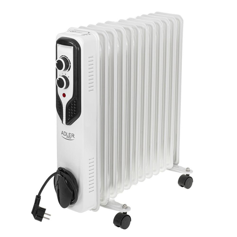 Καλοριφέρ λαδιού Adler 2500W με 11 φέτες, θερμοστάτη και ροδάκια λευκό