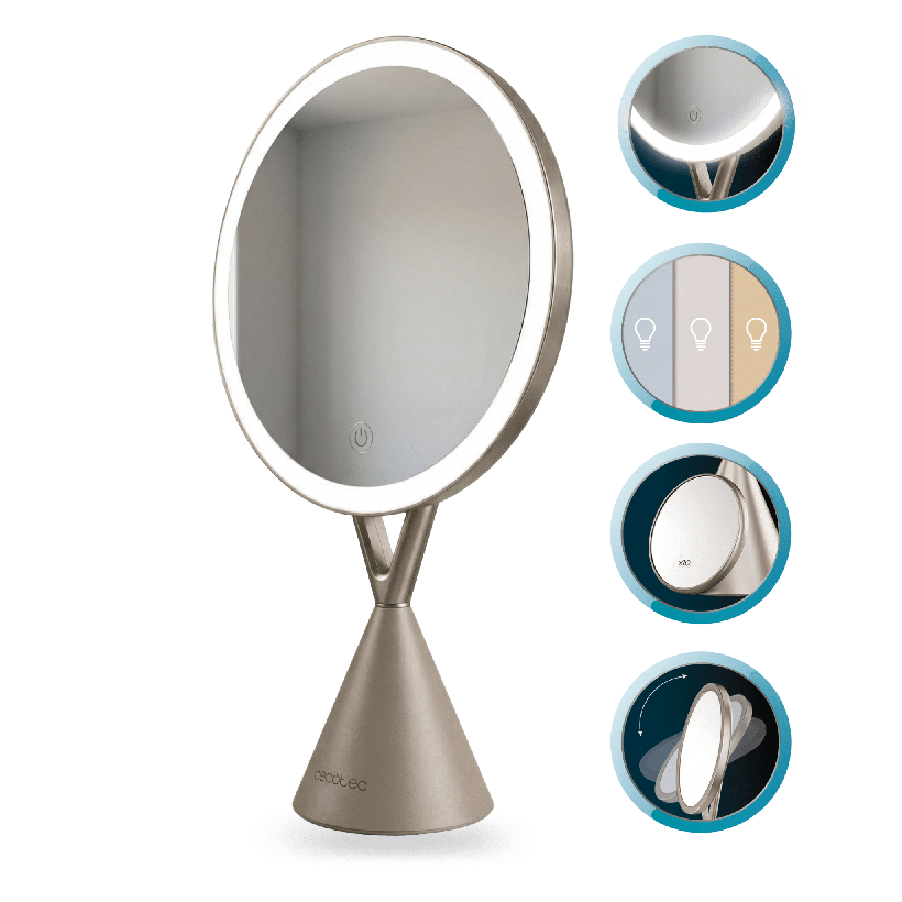 CECOTEC Επαναφορτιζόμενος Καθρέφτης Μακιγιάζ FaceCare Mirror με Μεγέθυνση 10x, LED Φωτισμό και Ρυθμιζόμενη Γωνία CEC-122542