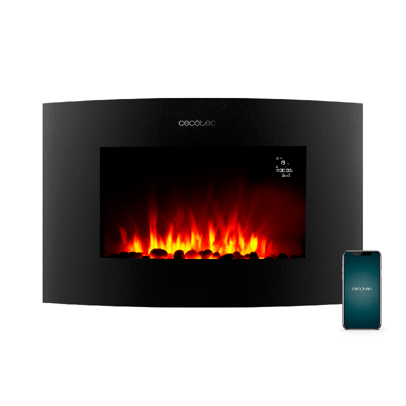 CECOTEC Ηλεκτρικό Διακοσμητικό Τζάκι ReadyWarm 3560 Curved Flames Connected 35" 2000W με Wi‑Fi, Τηλεχειριστήριο και Καμπύλο Κρύσταλλο Τεμπερλένιο CEC-117776