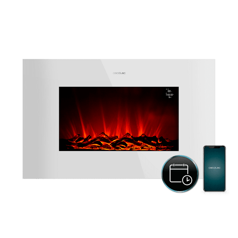 CECOTEC Ηλεκτρικό Τζάκι 35" 2000W ReadyWarm 3590 Flames Connected White με Wi‑Fi, Τηλεχειριστήριο, Πάνελ από Ενισχυμένο Γυαλί, Ρυθμιζόμενη Φλόγα, Εβδομαδιαίο Χρονοδιακόπτη και Αισθητήρα Ανοιχτής Πόρτας CEC-117777