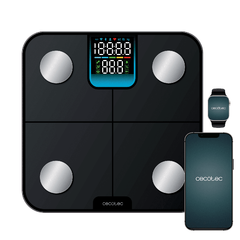 Cecotec Ψηφιακή Smart Ζυγαριά Μπάνιου Surface Precision HealthySmart με Ανάλυσης Σώματος Εφαρμογή, Bluetooth και 25 Δείκτες, 28x28 cm, Οθόνη LCD, Μέγιστο Βάρος 180 kg CEC-116269