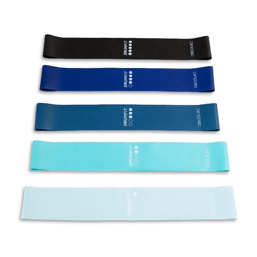 CECOTEC  Σετ Ταινιών Αντίστασης DrumFit - 5 Ελαστικές Ταινίες Λατέξ με Διάφορα Επίπεδα Αντίστασης και Τσάντα Μεταφοράς  CEC-07125