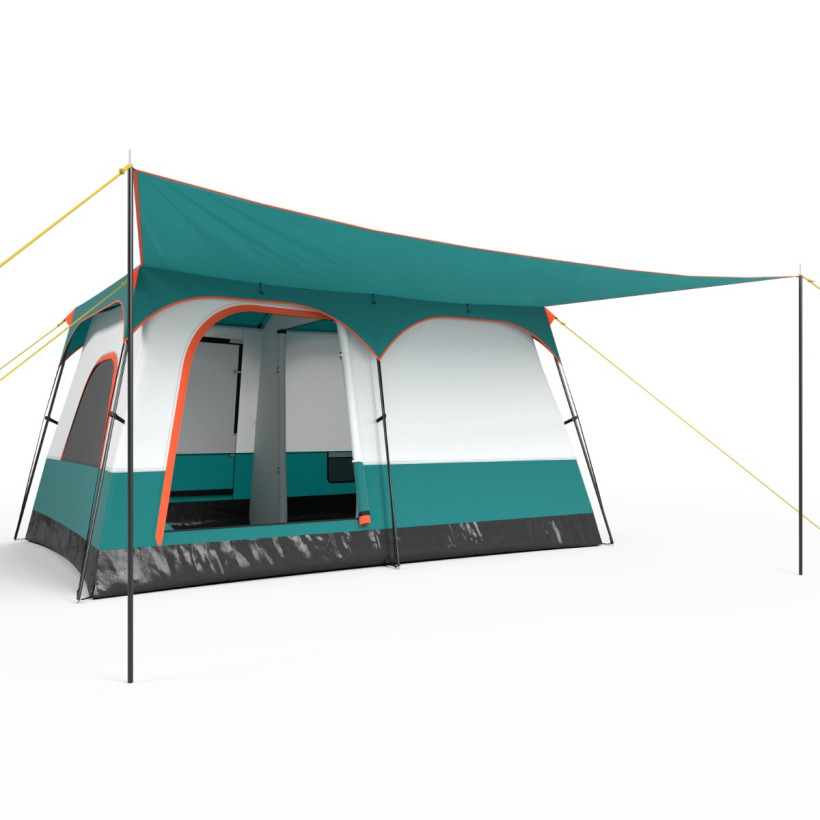 Costway Ευρύχωρη Οικογενειακή Σκηνή Camping με 2 Δωμάτια και Βεράντα, Αδιάβροχη με Εξαιρετικό Αερισμό και Εύκολη Συναρμολόγηση NP12016GN-S