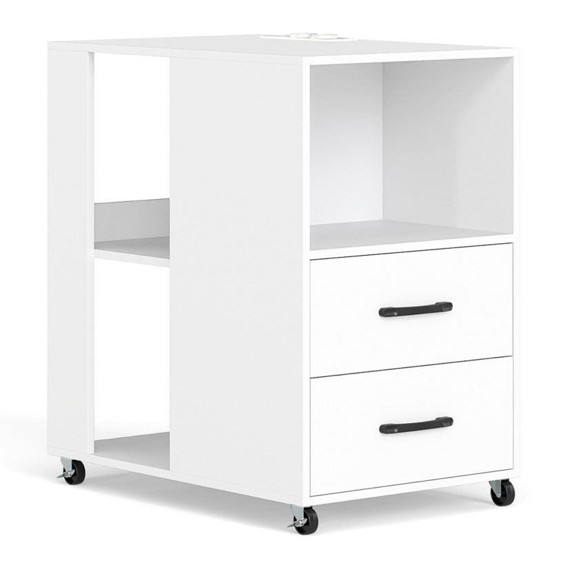 Costway Τροχήλατο Κομοδίνο 65,5 x 40 x 60 cm με Συρτάρια και Ράφια - Λευκό JV12763DE-WH