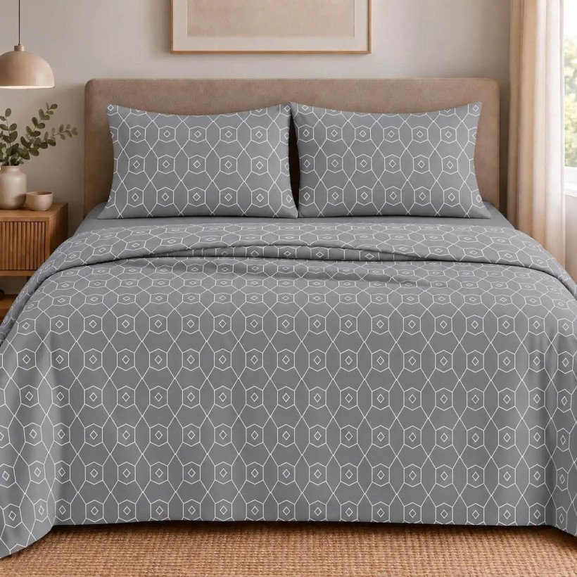 Σετ υπέρδιπλα σεντόνια Giulia grey από 100% βαμβάκι 245x260εκ.