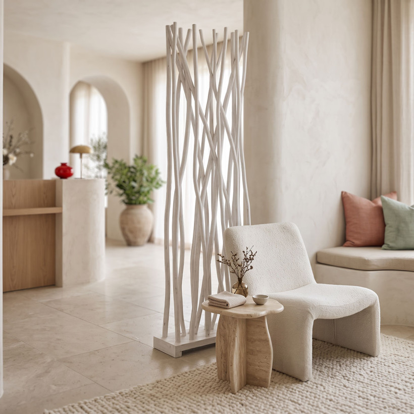 Διακοσμητικό δαπέδου Jati  teak ξύλο σε white wash απόχρωση 60x20x190εκ