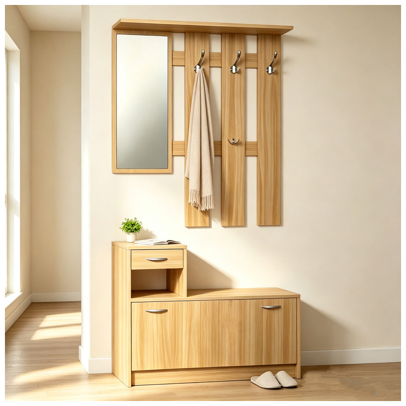 Έπιπλο εισόδου Jentia   με καθρέπτη sonoma MDF 100x24x186εκ