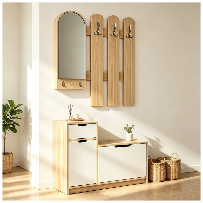 Έπιπλο εισόδου Kenty   με καθρέπτη sonoma με λευκό MDF 100x28x110εκ