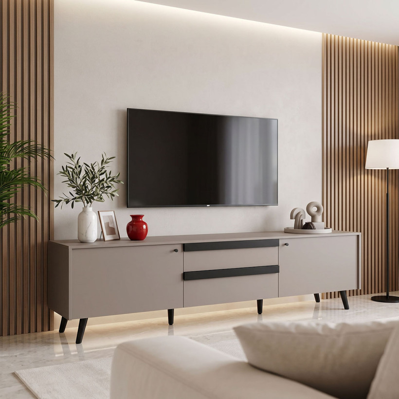 Έπιπλο τηλεόρασης Nectra  taupe με μαύρο 180x40x56εκ