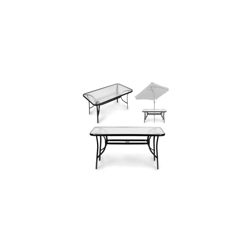 MultiGarden Τραπέζι Κήπου 160x90 εκ. με επιφάνεια από σκληρυμένο γυαλί, μεγάλο τραπέζι για βεράντα ή κήπο, με άνοιγμα για ομπρέλα MultiGarden SC-094-160