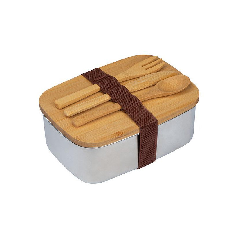 Lunch Box μεταλλικό eco με σετ μαχαιροπίρουνα 18x13x7,2εκ.