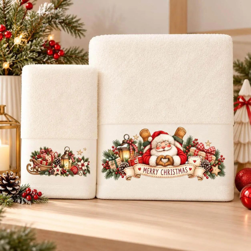 Σετ χριστουγεννιάτικες πετσέτες Santa Claus 100% βαμβάκι πεννιε 500gsm