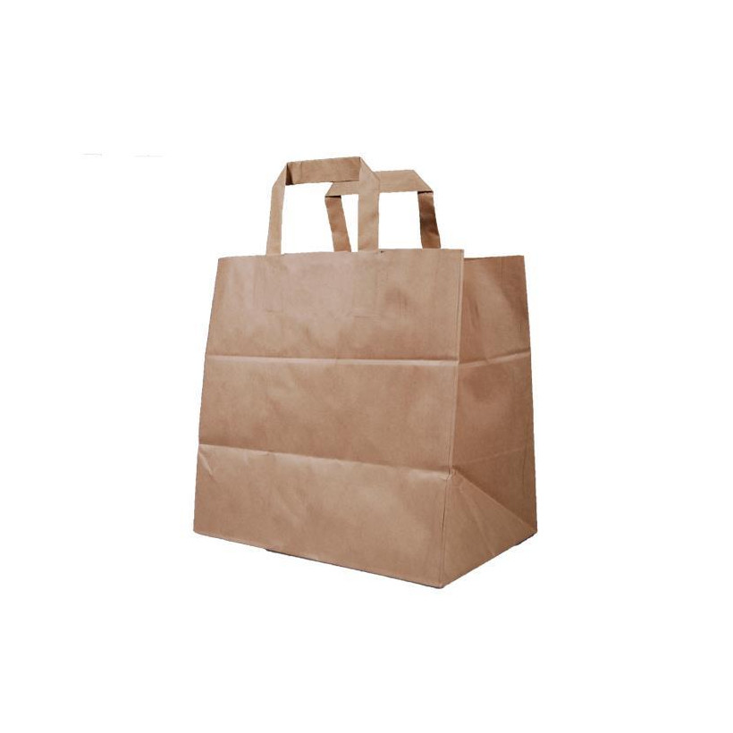 Next χάρτινη τσάντα delivery καφέ με πλακέ χερούλι Υ25x26x17εκ. Δυνατότητα εκτύπωσης - 50 ΤΕΜ