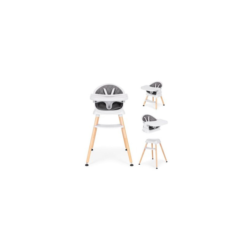 ECOTOYS Πολυλειτουργικό καρεκλάκι φαγητού 6 σε 1 με καπιτονέ κάλυμμα και δίσκο σε γκρι χρώμα ECOTOYS HA-041S-GY