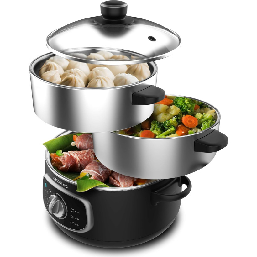 Ατμομάγειρας Vapovita SteelPot White – 1300W με 3 Δοχεία από Ανοξείδωτο Ατσάλι 10lt CEC-100630 Cecotec