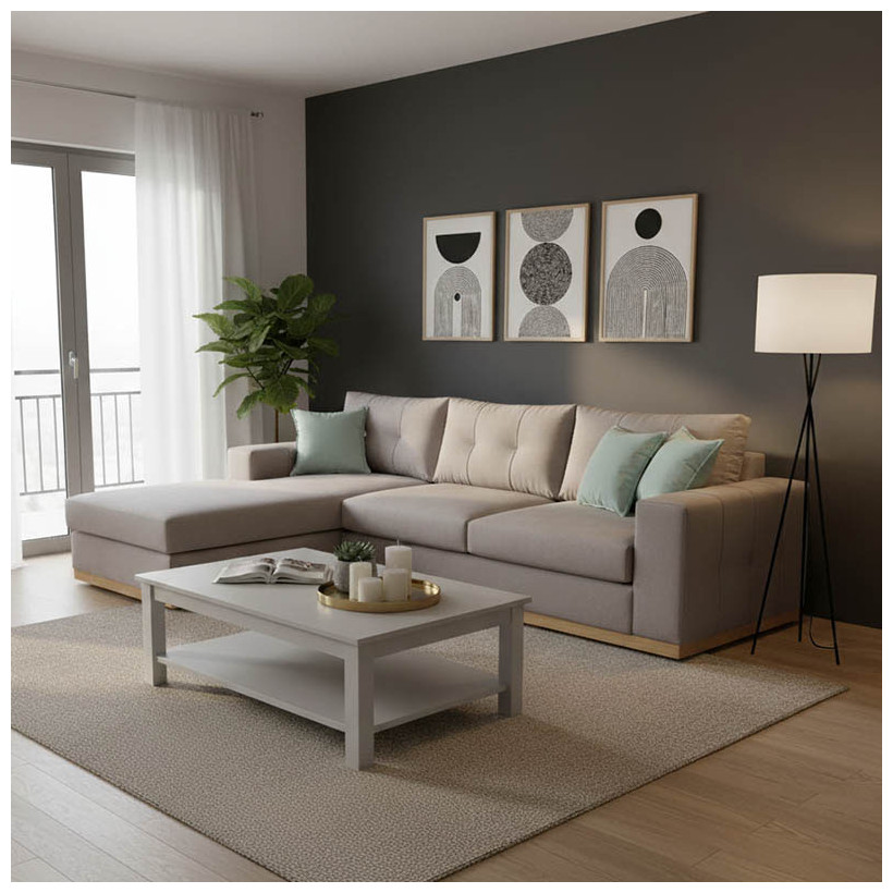 Γωνιακός καναπές δεξιά γωνία Boston  ύφασμα elephant-ciel 280x225x90εκ