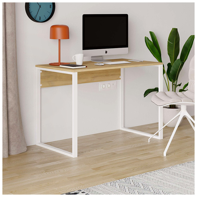 Γραφείο εργασίας Inna  χρώμα sapphire oak - λευκό 100x60x75εκ.