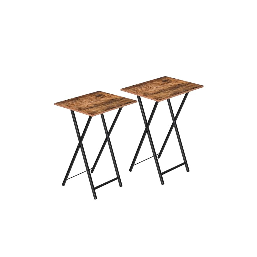 HOOBRO Αναδιπλούμενο Βοηθητικό Τραπεζάκι TV Tray 2 τεμαχίων, Βιομηχανικό Στυλ, Σκούρο Καφέ/Μαύρο, 48x36x65,5 εκ. EBF25BZ01