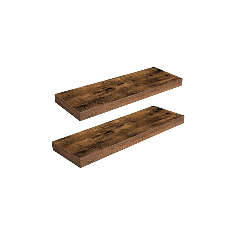HOOBRO Σετ 2 Επιτοίχια Ράφια με Αόρατες Βάσεις, 60x20x3,8 εκ., Vintage Καφέ EBF60BJ01