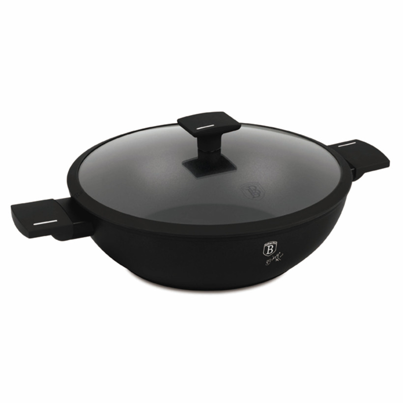 Berlinger Haus Αντικολλητικό Τηγάνι Wok 30cm με Γυάλινο Καπάκι, Matte Black Collection BH-8182