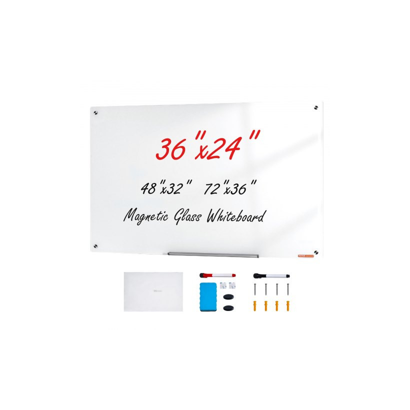 Μαγνητικός Γυάλινος Πίνακας VEVOR 36"x24", Τοίχου, με Δίσκο, Σβήστρα & 2 Μαρκαδόρους, Λευκός  CXGCBLBGHBL3CGGHBV0