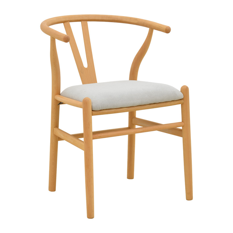 Καρέκλα Wishbone  rubberwood-ύφασμα σε φυσική-γκρι απόχρωση 51x58x73εκ
