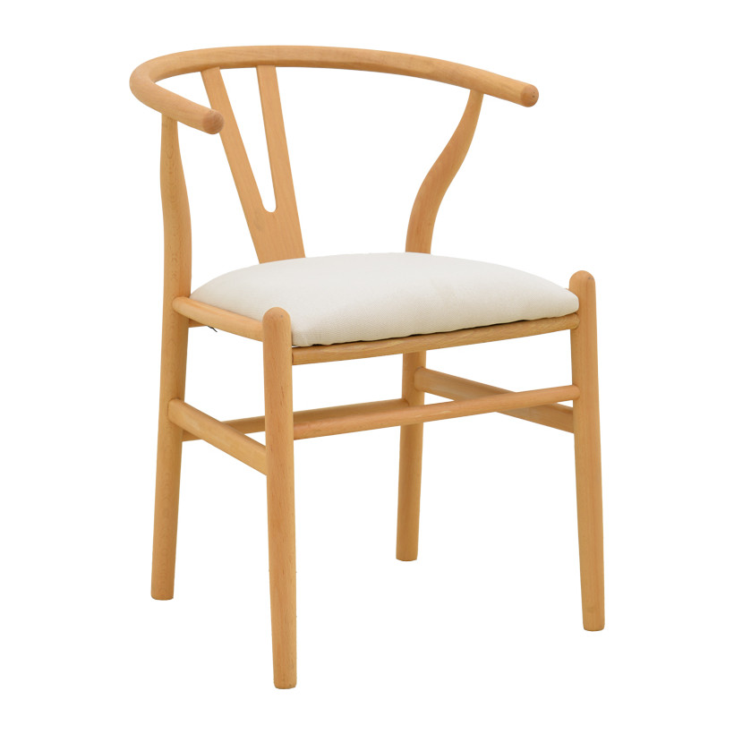 Καρέκλα Wishbone  rubberwood-ύφασμα σε φυσική-μπεζ απόχρωση 51x58x73εκ