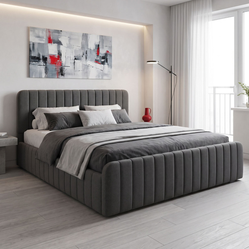 Κρεβάτι διπλό Myrelia  ανθρακί ύφασμα 160x200εκ