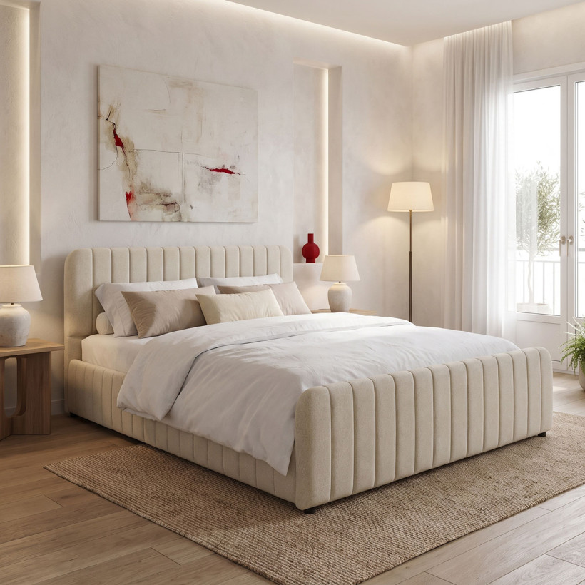 Κρεβάτι Myrelia  ύφασμα γκρι μπεζ 150x200εκ